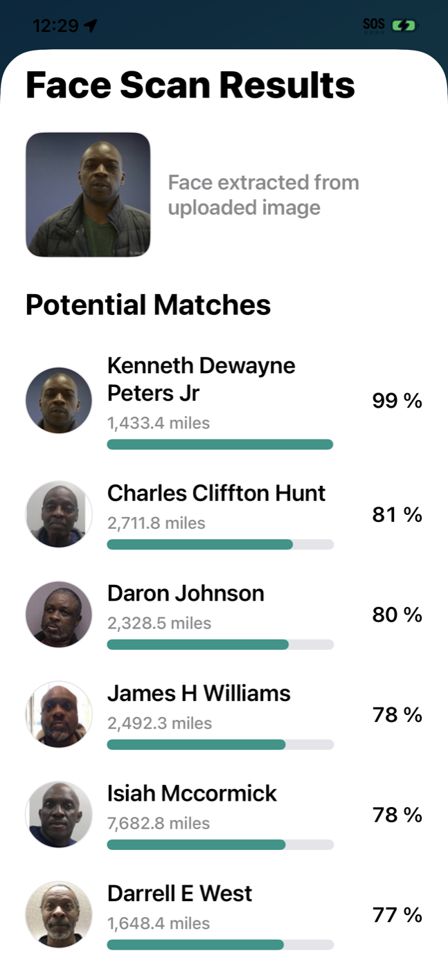 Face scan results screen