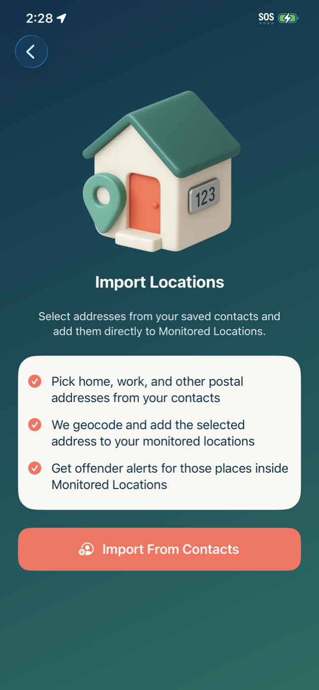 Import locations from contacts screen